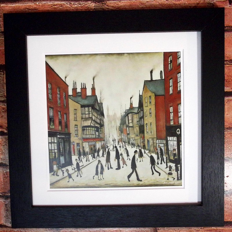 Greetingles Lowry-Style 12"/31cm Square Framed Print. Beautiful Black Ash Frame