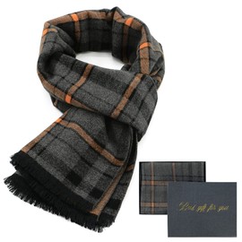 Durio Men's Warm and Soft Winter Scarf Knitted Plaid Winter Long Scarves, XY557-Grey Yellow with Packaging