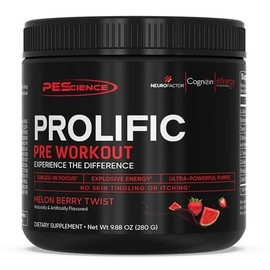 PEScience Prolific Pre Workout, Melon Berry Twist, 40 Scoops, Energy Supplement with Nitric Oxide