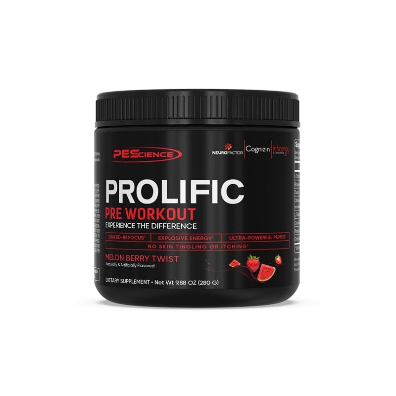 PEScience Prolific Pre Workout, Melon Berry Twist, 40 Scoops, Energy