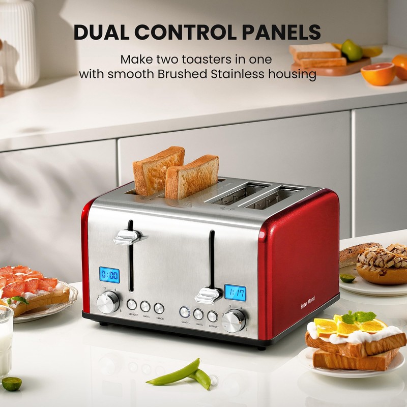 Roter Mond Countdown Stainless Steel 4 Slice Toaster with Bagel,