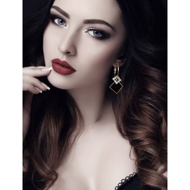 Black 14K Gold Plated Earrings for Women Dangle Drop Fashion Rhinestone Jewelry