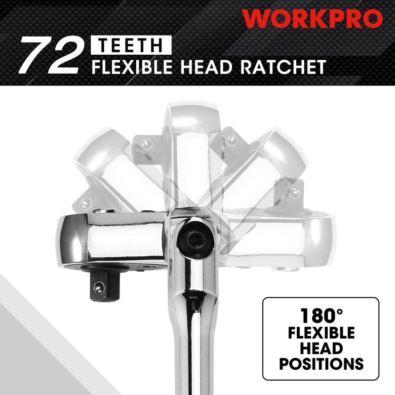 WORKPRO Ratchet Handle, Ratchet Wrench, Socket Wrench, Insertion Angle 0.37