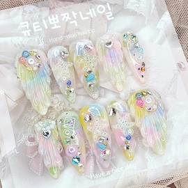 Pearl shell handmade nail tips - Square L / 진주조개 수제네일팁 - 스퀘어L
