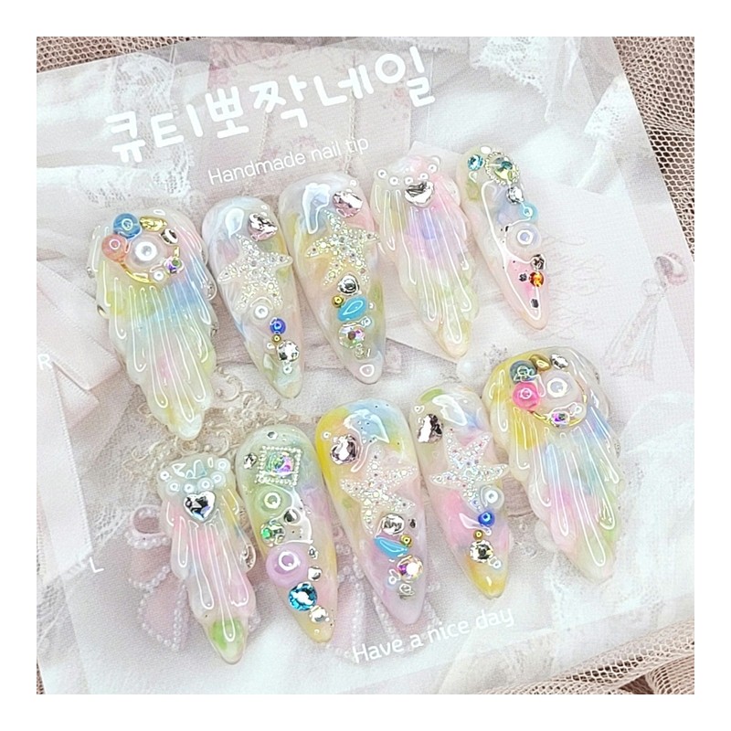 Pearl shell handmade nail tips - Square L / 진주조개