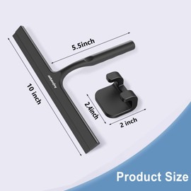 Anjinwiper Household Squeegee for Shower Glass Doors, Silicone Shower Squeegee with Adhesive Hook, Bathroom Squeegee for Shower, Window Cleaner Tool for Glass Door, Kitchen, Tile Wall(10 inch-Black)