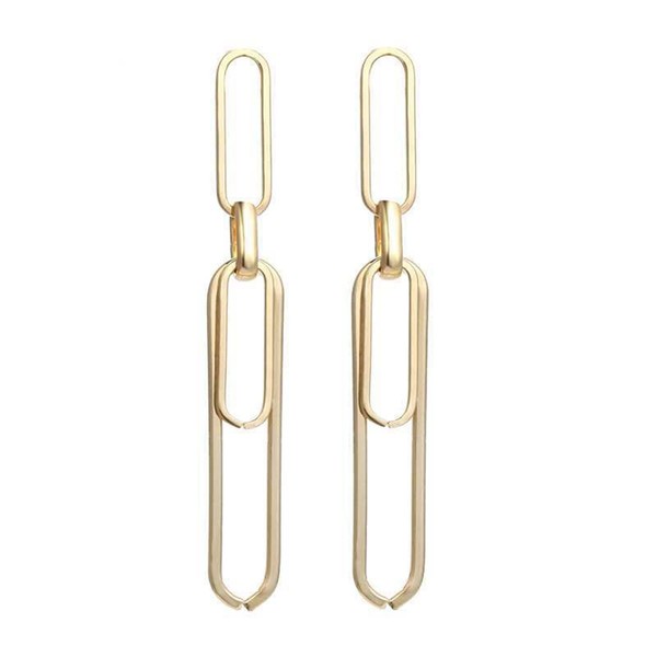 MALOYANVE Paperclip Earrings for Woman Exaggerated Long Punk Cool Gold