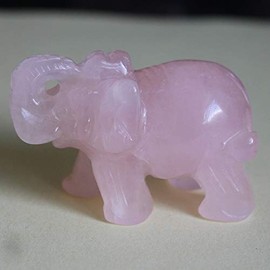 2'' Hand Carved Mixed gemstom Crystal Elephant Figurine Animal Carving (Rose Quartz)