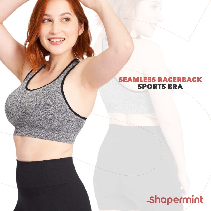 SHAPERMINT Seamless Racerback Wireless Sports Bra for Women with Removable