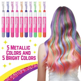 GirlZone Hair Chalks Set, 10-Piece Temporary Hair Chalk For Kids, Easy to Apply and Remove Temporary Hair Color for Kids Dress Up Parties, Role Play, Gift-Ready Vibrant Girls Hair Chalk Set