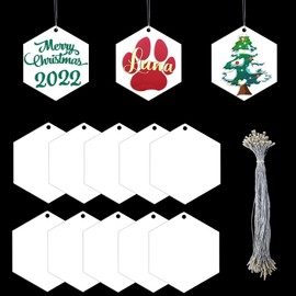 20Pcs 3 Inch White Hexagon Acrylic Christmas Ornaments Blanks 2023 Clear Christmas Acrylic Blanks Ornaments for DIY Craft Flat Acrylic Ornament for Christmas Tree Party Hanging Decoration