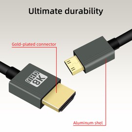 RIIEYOCA 8K Short Mini HDMI to HDMI Coiled Cable, 48Gbps High Speed Male to Male 8K Mini HDMI 2.1 Supports HDR, 8K@60Hz, 4K@120Hz, Compatible with Camera, Camcorder, PC, Monitor(3FT/0.9M)