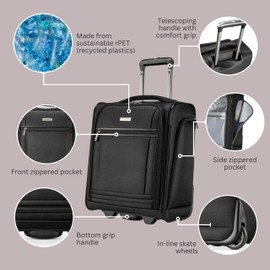 Ricardo Avalon 28L Underseat Carry On Luggage – Sustainable Travel Bag, Compact Suitcase with Wheels, Travel Essentials for Short Trips, Fits Under Seat, 16-inch, Black