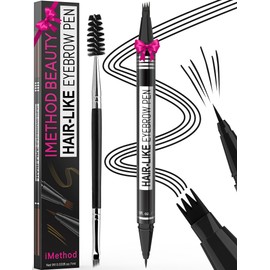 iMethod Microblading Eyebrow Pencil - Eyebrow Pencil 2-in-1 Dual-Ended Eyebrow Pencil with 4-Prong Micro Fork Tip Applicator & Precise Brush Tip Creates Natural Eyebrows, Black