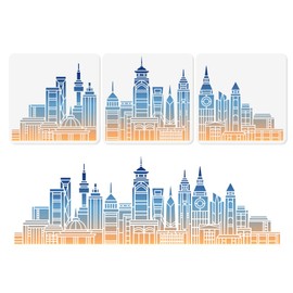 DOODLREAM 3pcs Skyline City Building Wall Stencil Templates, 30 x 30cm Skyscraper Cityscape Reusable Stencil for Painting on Wood Floor Tile Fabric Glass Furniture Splicing DIY Home Decor Template