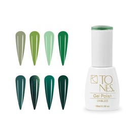 TONES Gel Polish Kit Green Collection, 8 Vibrant Shades | (8 x 0.56 fl oz)
