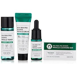 SOME BY MI AHA BHA PHA 30Days Starter Kit/Toner 1.01Oz, Serum 0.33Oz, Cream 0.7Oz, Cleansing Bar 1.05Oz / Anti-wrinkle, Blemish and Sebum Care/Facial Skin Care Set