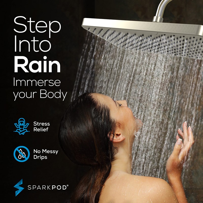 Sparkpod 12 Inch Rectangle Rain Shower Head - Ceiling or