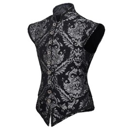 Diajosa cos Mens Tudor Doublet Vest Victorian Medieval Renaissance Tudor Prince King Costume Ren Faire Jerkin Vest Waistcoat (Black Silver, XL)