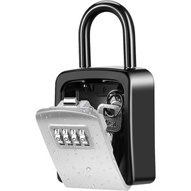 Key Lock Box, Upgraded Wall Mounted Key Safe Box, Weatherproof 4 Digit Combination Key Storage Lock Box, 5 Keys Capacity Lockbox with Removable Shackle for Indoor Outdoor, Small Size 3.66inch（Silver ）