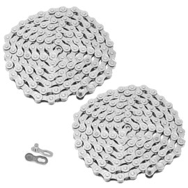 HEIHAK 2 Pcs 1/2 x 3/32 Inch Sliver Bike Chain, 6/7 / 8 Speed Bicycle Chain, 116 Links High Strength Bike Derailleur Chain for Road Mountain Cycling