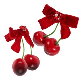 TOVINANNA Cherry Hair Accessories 1 Pair Bow Hair Clips Small Cherry Claw Clip Velvet Headband for Women Girls