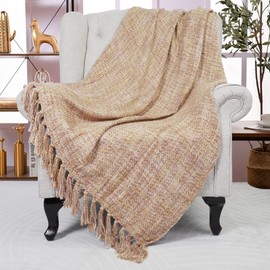 BYTIDE Multi Color Boho Knitted Throw Blankets with Fringe Tassels, Soft Chic Lightweight Afghan Mexican Throw Blankets for Couch Bed Sofa Chair Outdoor (Yellow Multi 60 x 80 in)