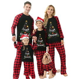 Dubute Family Christmas Pjs Matching Sets Christmas tree Pajamas for Plaid Pjs Holiday Xmas Jammies Set (Baby, 3-6 Months, Black)