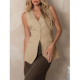 Cicy Bell Womens Button Down Suit Vests Casual Business V Neck Waistcoat Tops Summer Fitted Work Office Sleeveless Blazer