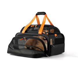 pidipiti 17.5x13.5x9 TSA Approved top and 1 Side Expandable pet Carrier for Small Dog Puppy cat up to 10-12 lbs Weight and 17'' Length, for Spirit Southwest Allegiant Airlines(Black)