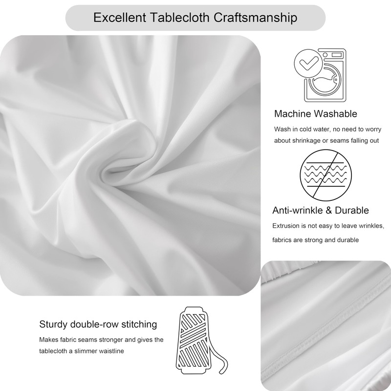 Viiamacki 24x43 Inch Round Spandex Cocktail Tablecloth, White Elastic Fitted