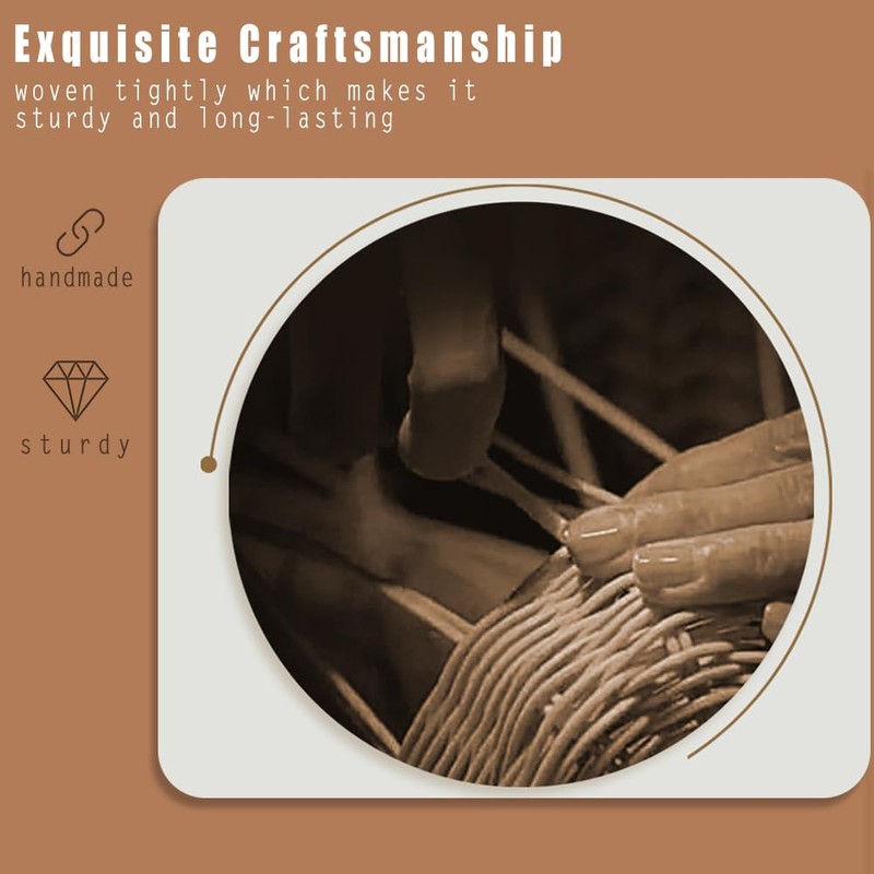 Small Rattan Basket Organizer with Lid for Bread, Woven Food