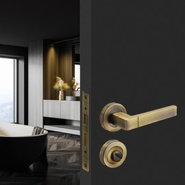 Decoranddecor Lumina Internal Square Door Handles Lever On 54mm Rose - Aluminium Antique Brass - Bathroom Lock Kit