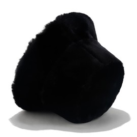 Quanhaigou Winter Faux Fur Bucket Hat,Fuzzy Warm Hat for Women Men, Fluffy Fisherman Cap (Plain Black)