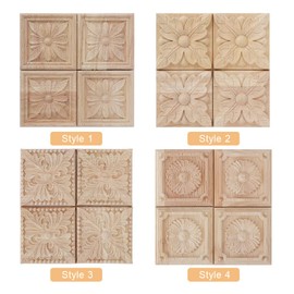 Alvinlite 4-Pack Decal for Furniture Wood Furniture Corner Applique Onlay Wood Carved Decal Frame Decoration for Home Furniture Cabinet Door Bed(B)