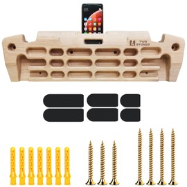 Hangboard Rock Climbing Hangboard with Phone Holder,Band Holder, Jugs, Cracks, Pinches, Pockets, Edges and Slopes; Wood Hang Board for Climbing