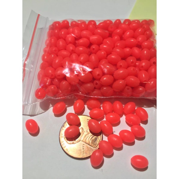 Unbranded Qty 250.Cherry Red 5x7mm Oval Soft Rubber Luminous Fishing