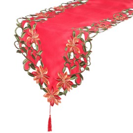 Abaodam Christmas Embroidered Table Runner Xmas Flower - Christmas Table Runner Embroidered Xmas Table Runner for Dining Holiday Party Christmas Decorations 15 x 70 Inch