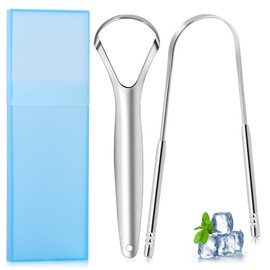 Brencco Pulisci Lingua in acciaio, Raschietto lingua con Custodia, 2 Pezzi Nettalingua, Tongue Scraper per Igiene Orale, Riutilizzabile Set