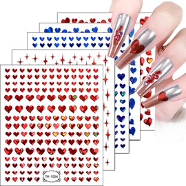 Heart Nail Art Stickers Heart Nail Decals 3D Heart Nail Design Stickers for Nail Art Accessories Supplies Valentine's Day Nail Stickers for Women