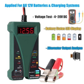 MOTOPOWER - Probador de batería digital de 12 V, voltímetro y sistema de carga de alternador, con visualización LCD e indicación LED, pintura de goma verde medianoche