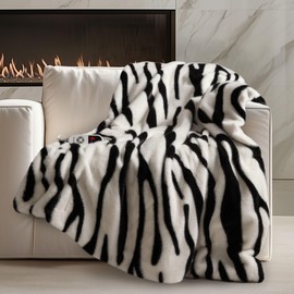 blunique Luxury Faux Fur Heated Blanket Electric Throw - Zebra Print Ultra Soft Thick Warm Heated Blanket, 6 Heating Levels & 12 Hours Auto-Off, ETL Certified, Washable, Luxurious Gifts, 50''x60''