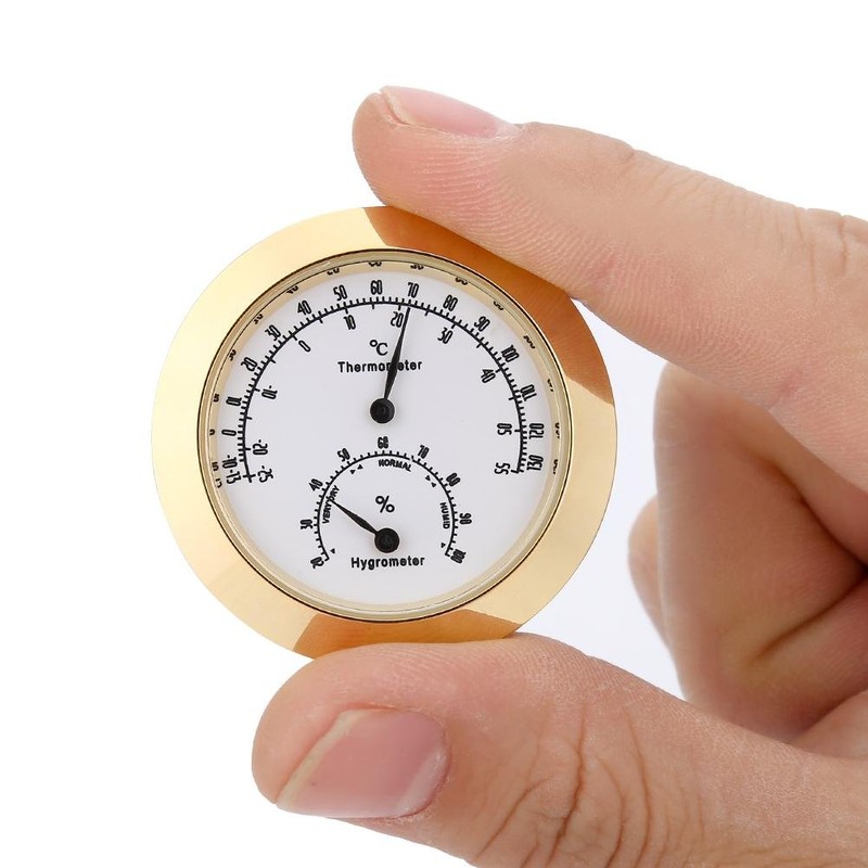 ギター バイオリン ケース温度計 湿度計 ラウンド 湿温度計 丸型 ケース部品用 ルーム アクセサリー(ゴールデン)