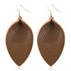 Bohemian Lightweight Genuine Real Leather Geometric Drop Statement Earrings - Petal Leaf Feather, Teardrop Dangles (Pointy Leaf - Brown)