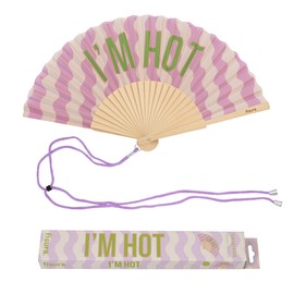 Fisura – Ventaglio Originale con Scritta “I’m hot”, Ventaglio in Legno Moderno Lilla con Onde, Ventaglio a Mano con Laccetto Incluso, Idea Regalo Divertente, 42,5 x 23 cm