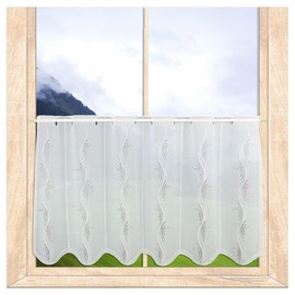 Modern Embroidered Panel Curtain Luna - Panneau with Real Plauen Lace White/Taupe 55 x 112 cm