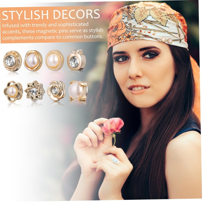 SHINEOFI 8pcs Magnetic Hijab Pins Stylish No Sew Buttons for
