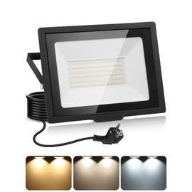 Litglobe 100 W Outdoor LED Spotlight with Plug and 1.5 m Cable, 3000 K/4500 K/6500 K LED Headlight with Memory Function, 10000 LM IP66 Waterproof Floodlight for Yard, Garden, Garage, Sports Field