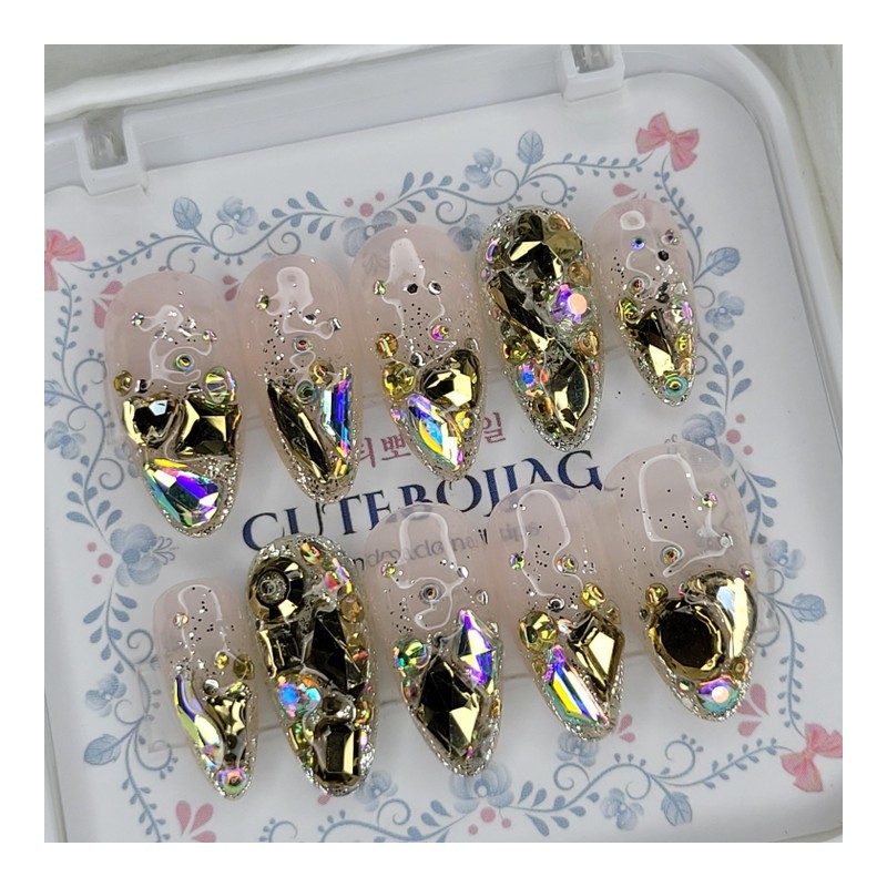Gold Full Stone Gra Handmade Nail Tip Pedi Tip -