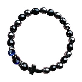 HOKPLITE Stretch Beaded Bracelet for Men, Cross Inspirational Faith Jewelry Bracelet Gifts